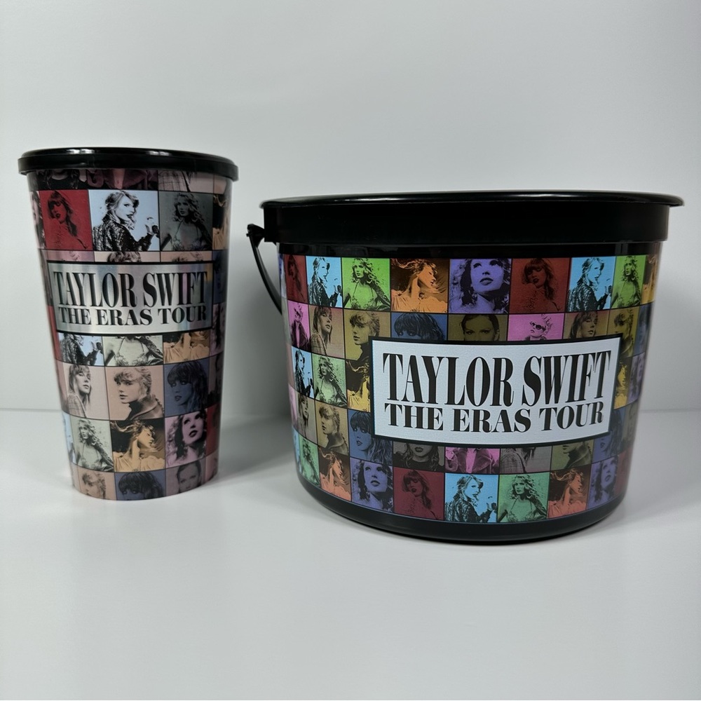 TAYLOR SWIFT THE ERAS TOUR CINEMARK MERCH COLLECTIBLE POPCORN TUB AND CUP BLACK - Picture 1 of 6